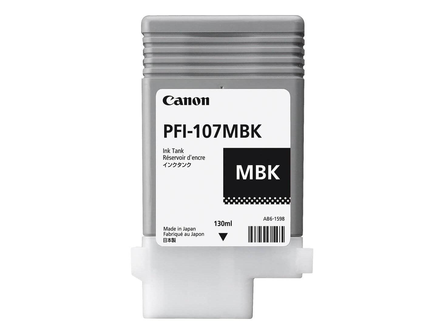 Canon PFI-107MBK 130ML Ink Tank, Matte Black - Image 1