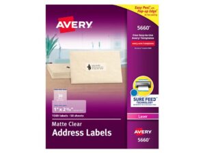 Avery 5660 Easy Peel Clear Address Labels, 1″ x 2 – 5/8″ (1500 Labels)