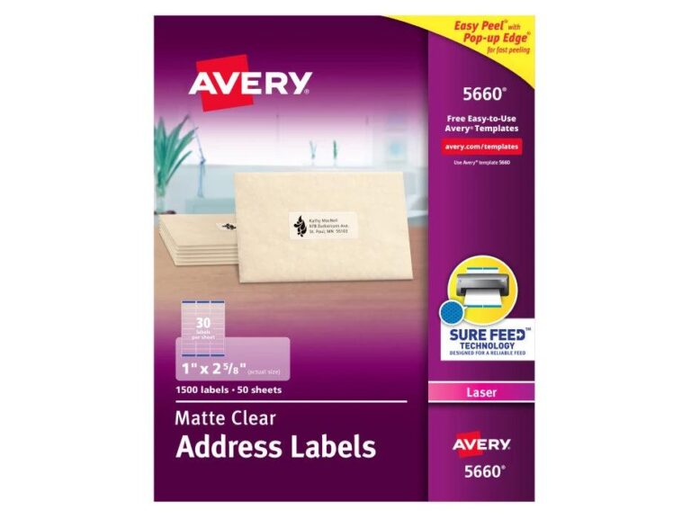 Avery 5660 Easy Peel Clear Address Labels, 1″ x 2 – 5/8″ (1500 Labels)