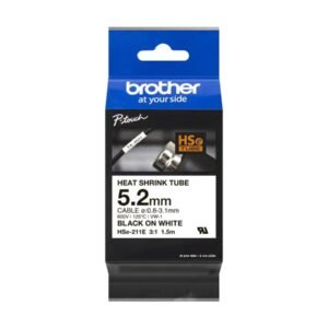 Brother P-touch 5.2mm HSe-211E Heat Shrink Tube, 1.5m, Black on White