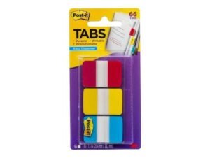 3M Post-it Durable Tabs 686-RYB, Red-Yellow-Blue