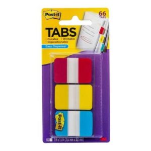 3M Post-it Durable Tabs 686-RYB, Red-Yellow-Blue