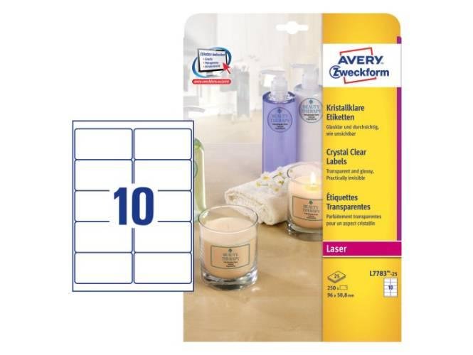 Avery Crystal Clear Labels, 96 x 50.8 mm, [Pack of 25] 250 Lables - Image 2
