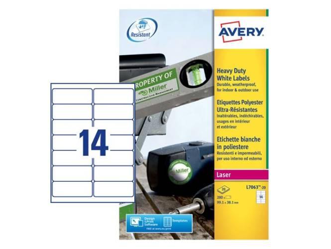 Avery Heavy Duty Laser Labels, 99.1 x 38.1 mm, 280 Labels – L7063-20 (Pack of 20)