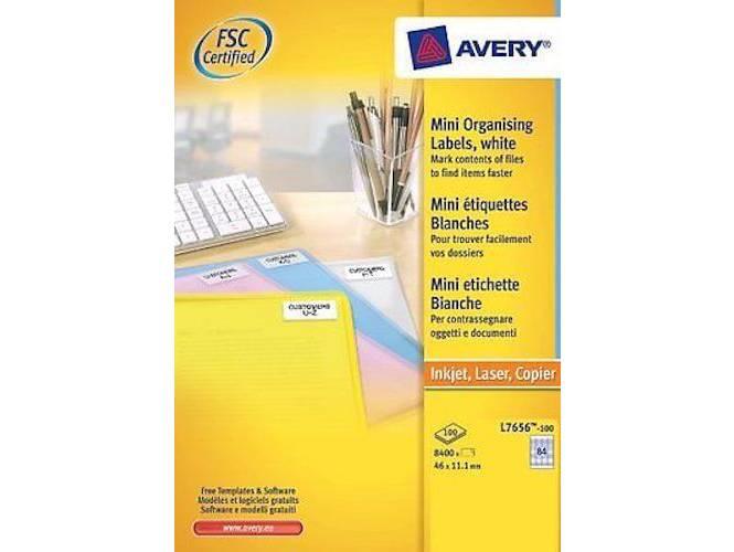 Avery L7656-100 Mini Labels 46 x 11.1mm Laser, Clear Permanent