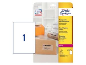 Avery Clear Laser Labels, Full Sheet, [Ref: L7567-25] Pack of 25