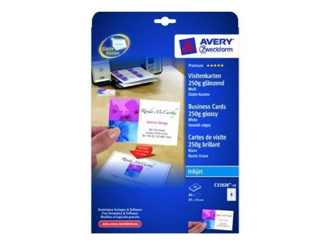 Avery Business Cards for Inkjet, Glossy, 54 x 85 mm, 250gsm, 200labels-pack