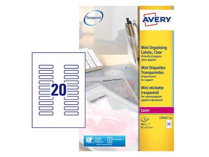 Avery L7552-25 Multipurpose Labels 55 x 12.7mm, Transparent Labels