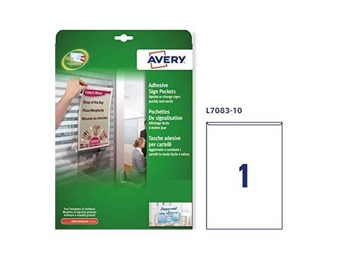 Avery L7083-10 Self-Adhesive Repositionable Clear Sign Pocket (221 x 304 mm) - Image 2