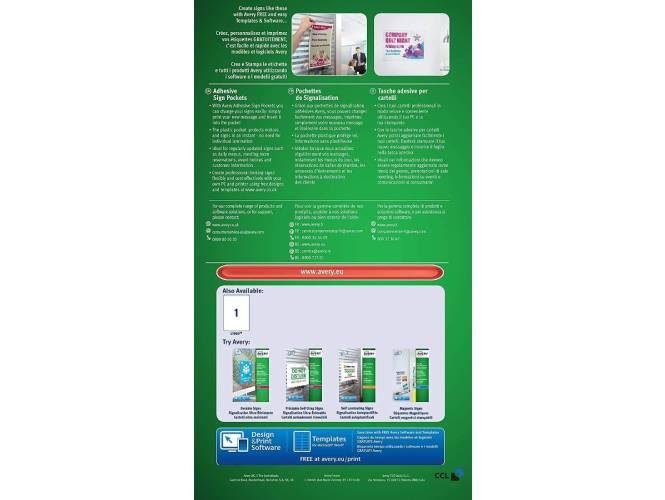 Avery L7083-10 Self-Adhesive Repositionable Clear Sign Pocket (221 x 304 mm) - Image 5