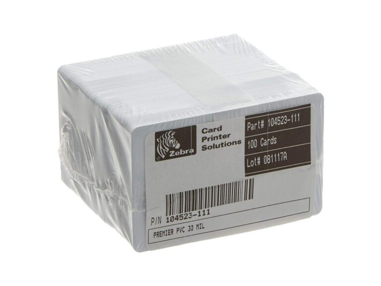 ZEBRA 104523-111 Premier (PVC) Card, Standard White CR80 size, 30 mil – Pack of 500 cards