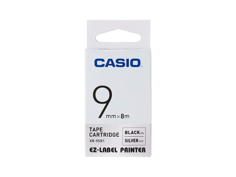 Casio XR-9SR1 Tape Cassette, 9mm X 8mm, Black on Silver