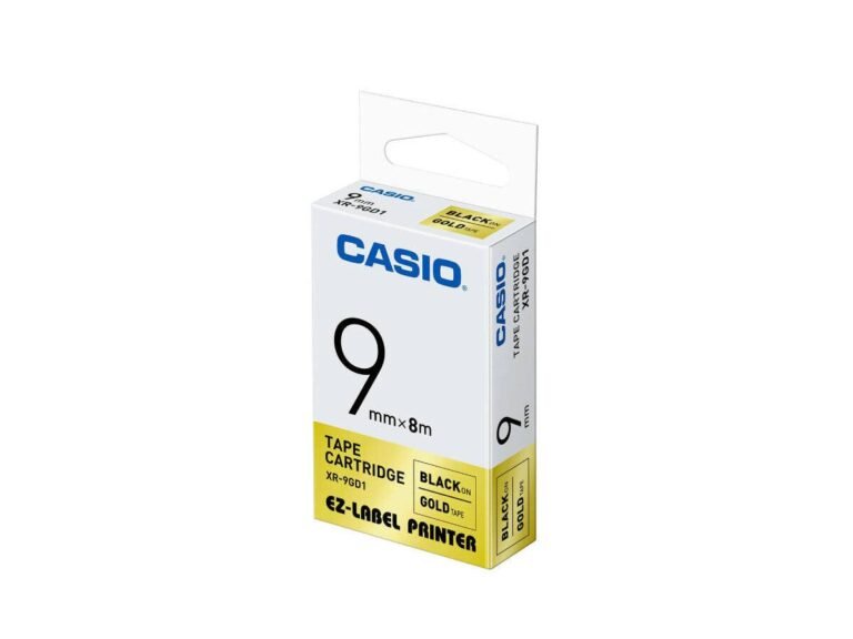 Casio XR-9GD1 Tape Cassette, 9mm X 8mm, Black on Gold