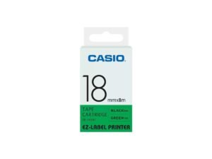 Casio XR-18GN1 Tape Cassette, 18mm X 8mm, Black on Green