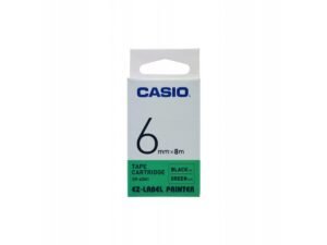 Casio XR-6GN1 Tape Cassette, 6mm X 8mm, Black on Green