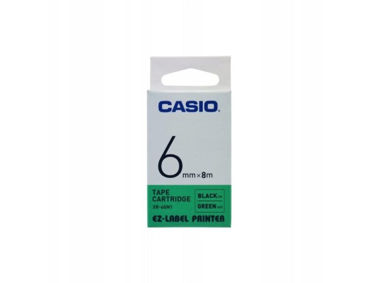 Casio XR-6GN1 Tape Cassette, 6mm X 8mm, Black on Green