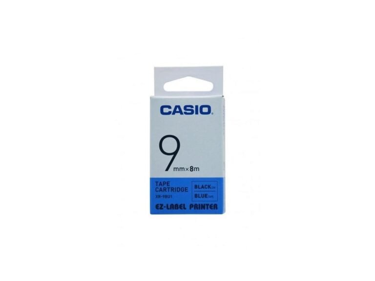 Casio XR-9BU1 Tape Cassette, 9mm X 8mm, Black on Blue