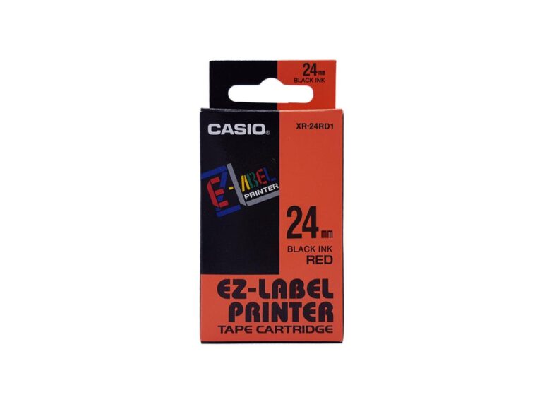 Casio XR-24RD1 Tape Cassette, 24mm X 8mm, Black on Red