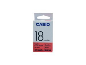 Casio XR-18RD1 Tape Cassette, 18mm X 8mm, Black on Red