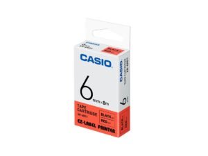 Casio XR-6RD1 Tape Cassette, 6mm X 8mm, Black on Red