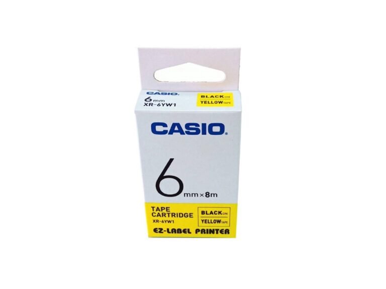 Casio XR-6YW1 Tape Cassette, 6mm X 8mm, Black on Yellow