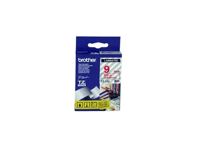 Brother P-touch 9mm TZ-122 Laminated Tape, 8 m, Red on Clear