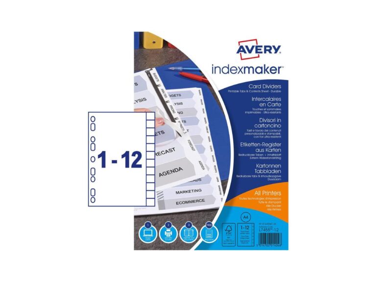 Avery IndexMaker Dividers, 12 Tabs with Clear Tab Labels (01640061)