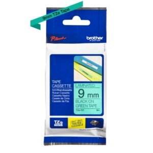 Brother P-touch 9mm TZ-721 Laminated Tape 8m Black on Green
