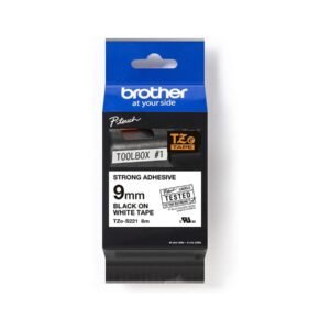 Brother P-touch 9mm TZ-S221 Strong Adhesive Tape, Black on White