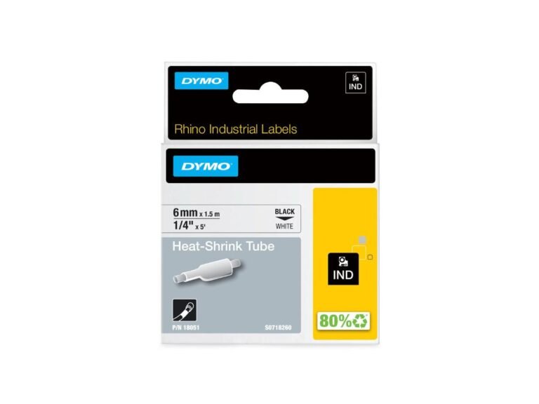 Dymo 18051 Heat Shrink Tube, 6mm, Black On White