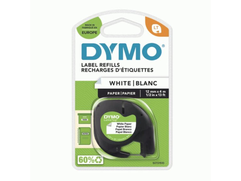 Dymo LetraTag Tape, 12mm X 4m, [Paper White – 91200]