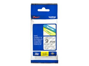 Brother P-touch 9mm TZ-121 Laminated Tape, 8m, Black on Clear