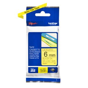 Brother P-touch 6mm TZ-611 Laminated Tape, 8m, Black on Yellow