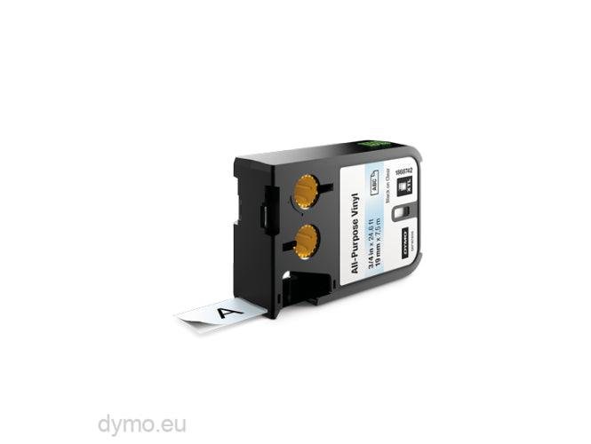 DYMO 1868742 XTL All-Purpose Vinyl 19mm X 7M, Black on Clear