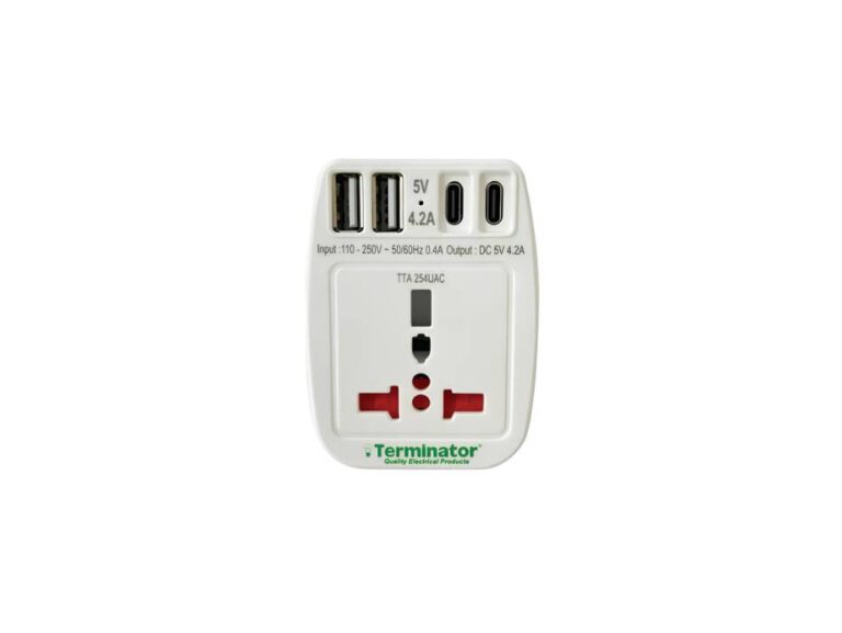 Terminator Travel Adaptor Multipin Universal with 4 USB (2 USB A & 2 USB C Type 4200ma) – TTA 254UAC