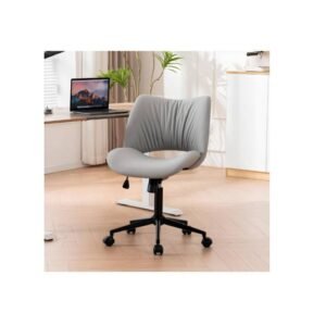 YOUTASTE Ergonomic Office Desk Chair for Home Computer Vanity Study Bedroom Makeup Room with Wheels and Back Swivel Adjustable Rolling Faux Leather Modern, Gray