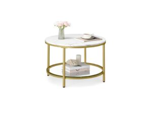 VASAGLE Coffee Table, White Light Gold -LCT072W59