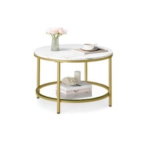 VASAGLE Coffee Table, White Light Gold -LCT072W59