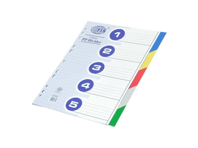 FIS Divider Plastic Colored A4 5 Tabs