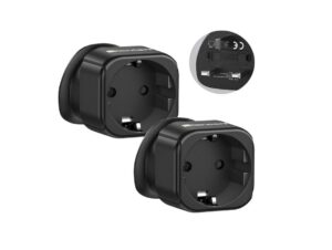 LENCENT EU to UK Plug Adapter, Europe Schuko 2 Pin to 3 Pin UK Travel Adaptor, Black Color – 2pcs/pack
