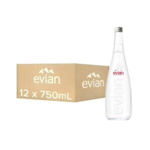 Evian Natural Mineral Water, 750ml Glass Bottles, Case of 12