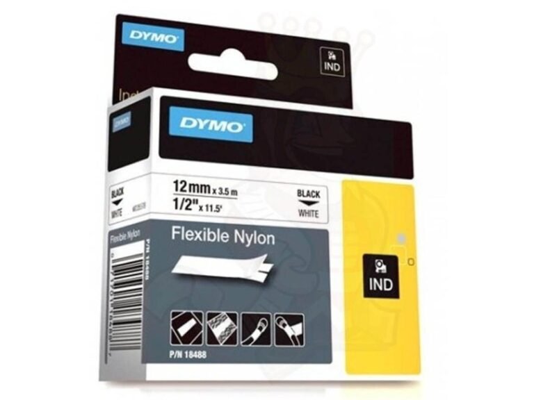 Dymo Rhino White Flexibe Nylon Tape – 12mm, Black Text (18488-18758)