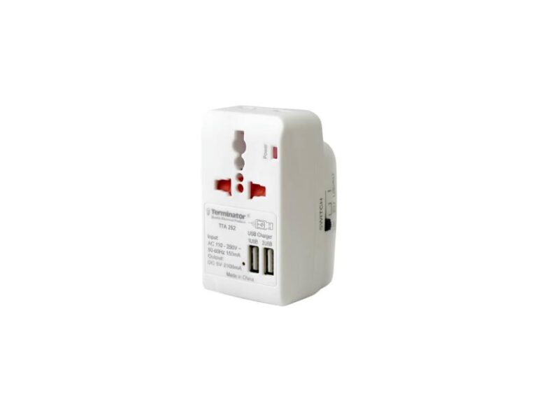 Terminator Travel Adaptor Multi pin with Universal & 2RP Socket+2 USB 2.1A – TTA 252