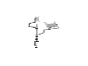 Navodesk Control Monitor Arm Model L with Laptop Tray – Dual Monitor Stand for 17″ to 32″ Screens, Silver