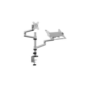 Navodesk Control Monitor Arm Model L with Laptop Tray – Dual Monitor Stand for 17″ to 32″ Screens, Silver