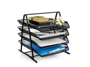 Deluxe Metal Mesh 4 Tier Document Tray, Black