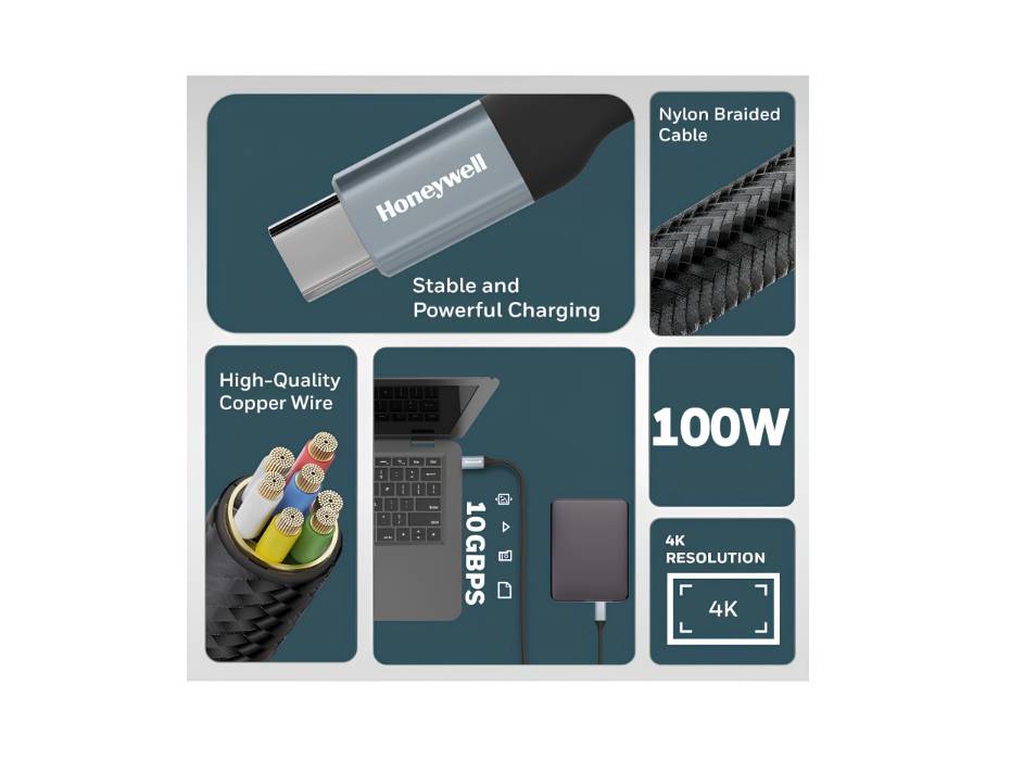 NewProject_27_52937097-ab1f-42db-b01a-e3e8d4e76e8b.jpg Honeywell USB-C to USB-C 3.1 Cable, 100W, 1.2m, Black alternate product view
