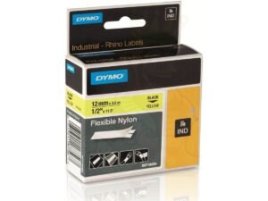 Dymo Rhino Yellow Flexible Nylon Tape – 12mm, Black Text (18490-18756)