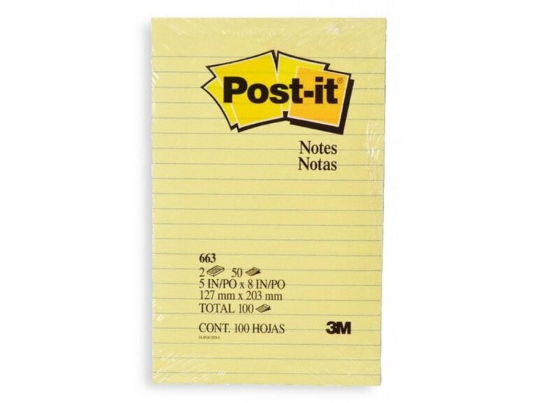 3M 663 Post it Notes – Ruled, 5″ x 8″, Yellow, 50 Sheets (2Pads/Pack)