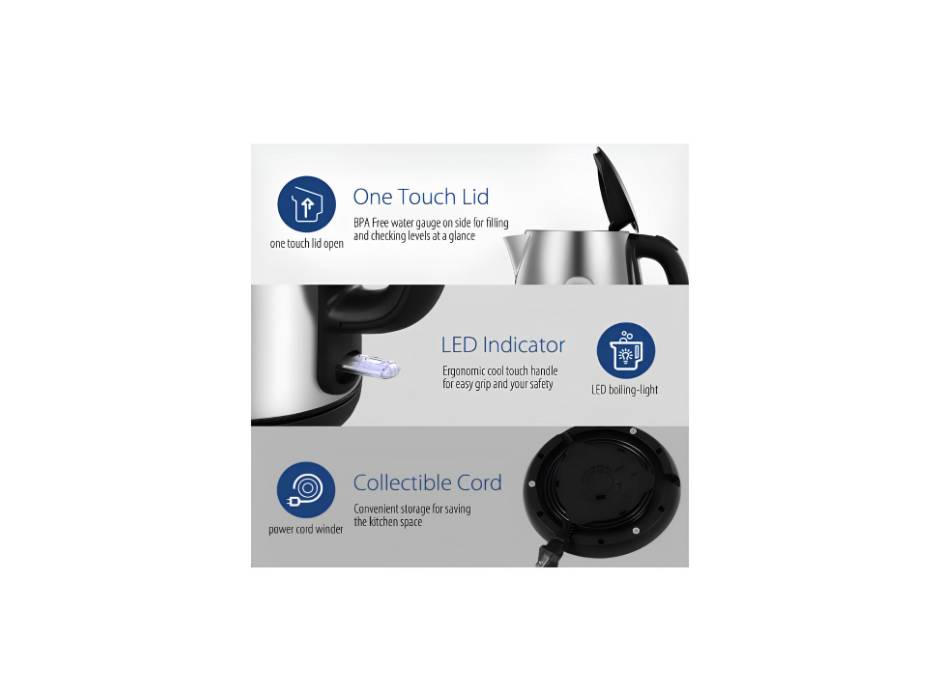 COMFEE 1.7L Stainless Steel Electric Kettle 2200W alternate product view 3